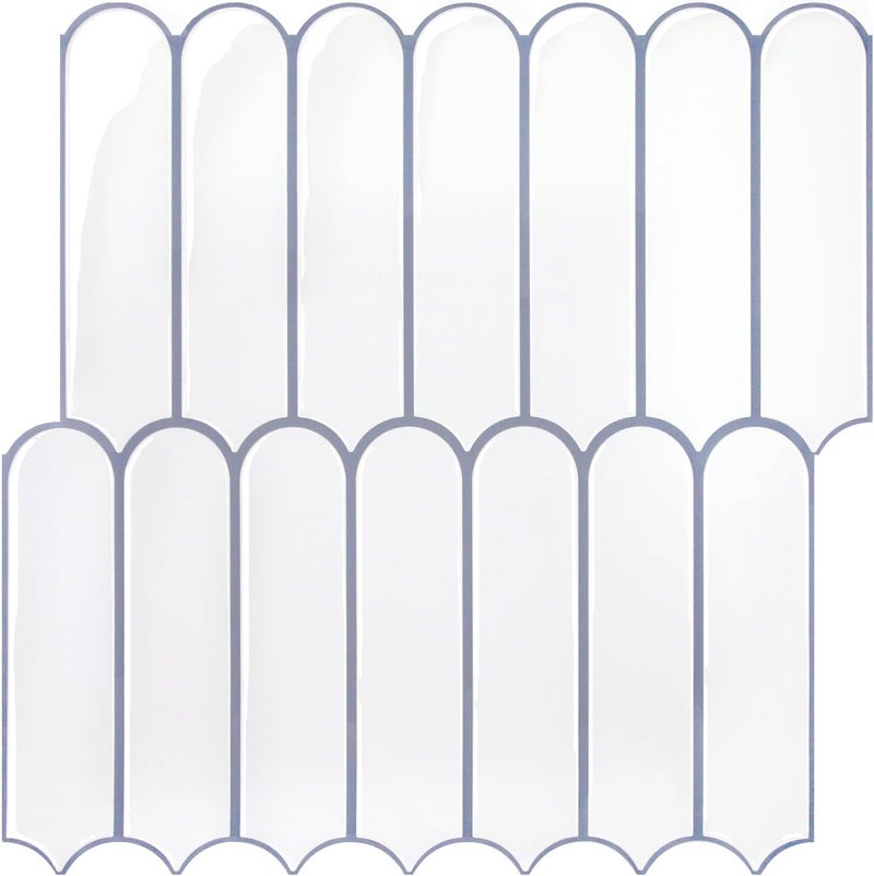 Commomy Thicker White Peel and Stick Tiles Backsplash - 10 pcs of 12" x 12" - 3D Adhesive Peel and Stick Backsplash for Kitchen, Bathroom, Removable, Waterproof, Vinyl Wall Tile (Gray Grout) - Image 1